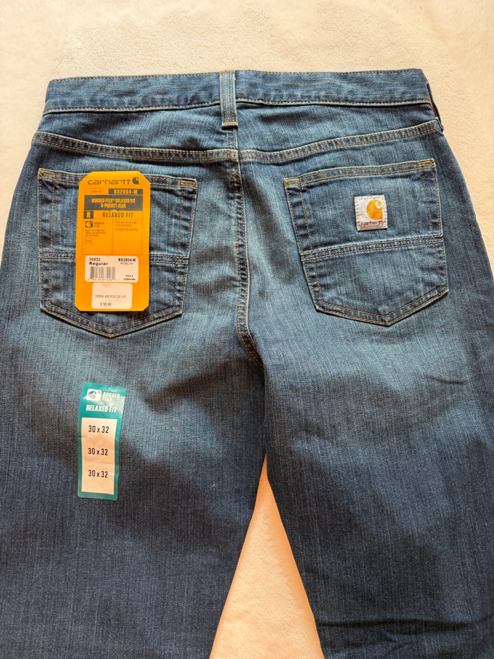Men's Carhartt Rugged Flex Relaxed Fit Dark Blue Denim Jeans Sz 30x32 - Picture 7 of 11